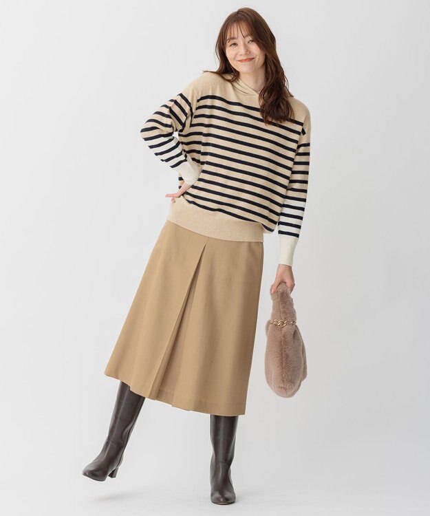 自由区 【洗える】ウォッシャブルハイカウントフラノ タックスカート キャメル系