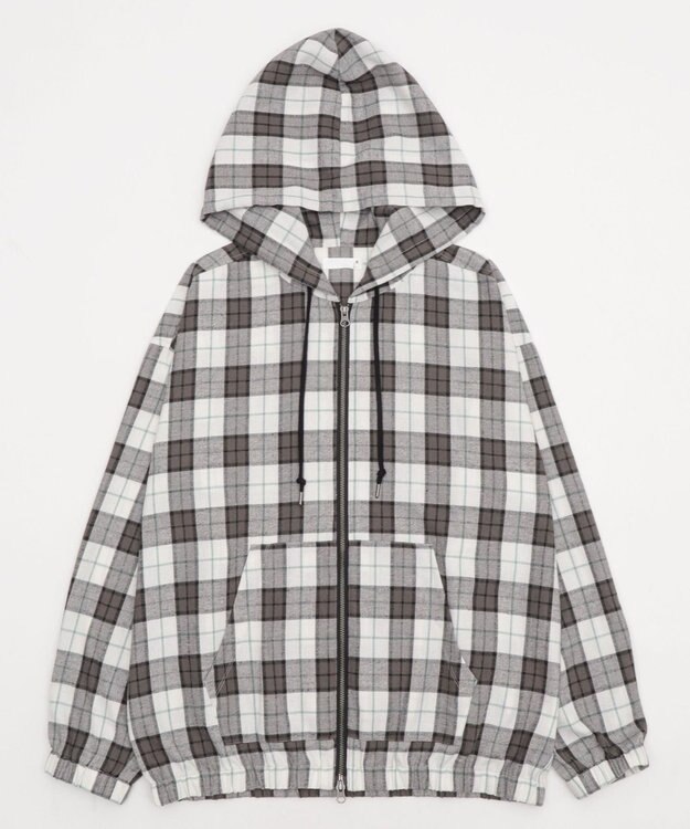 WEGO 【ユニセックス着用ITEM/MLサイズ展開】チェックグラフィックZIPパーカー（LS） ホワイトチェック1