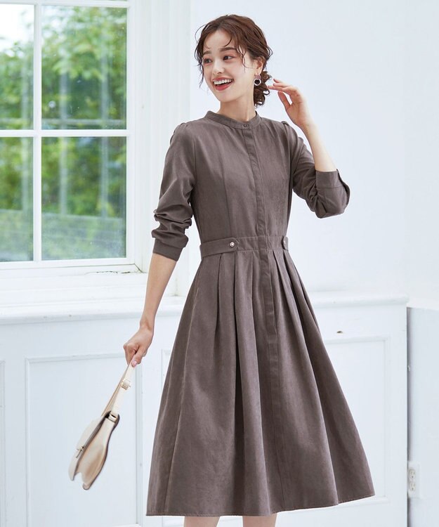 Tiaclasse 【新色追加・洗える】ピーチスキンバンドカラーワンピース モカ