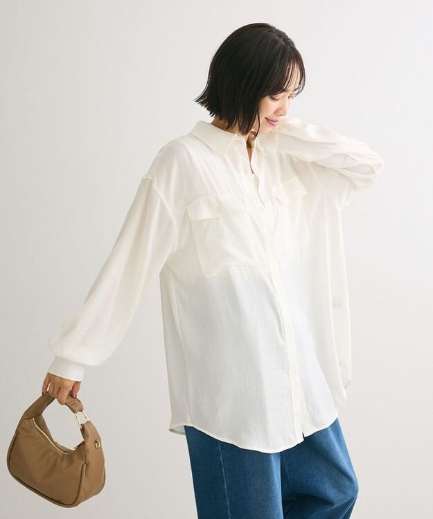 Green Parks ・ＳＵＧＡＲ　ＳＰＯＯＮ　サテンオーバーシャツチュニック Off White