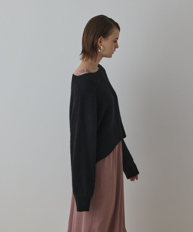 GRACE CONTINENTAL サテンレースニットワンピース ブラック