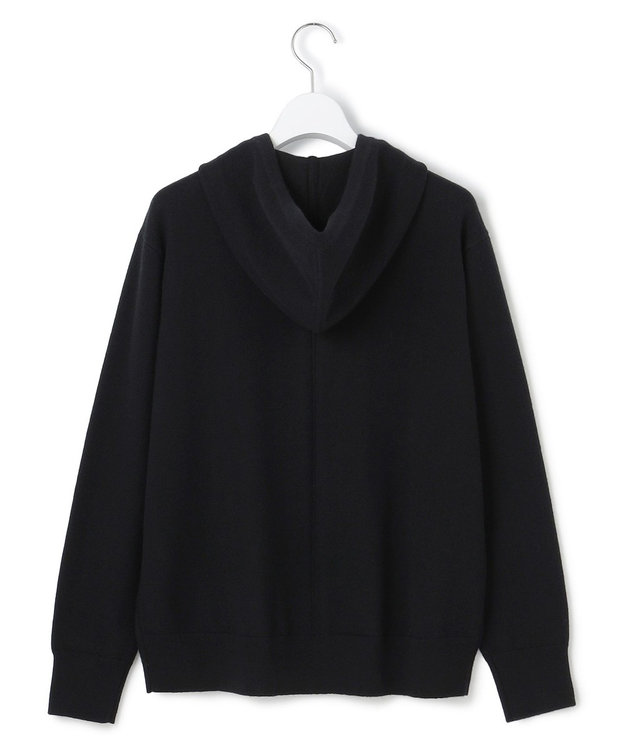 ICB L 【洗える】ソフトカシミヤミックス ジップアップ ニットパーカー ブラック系