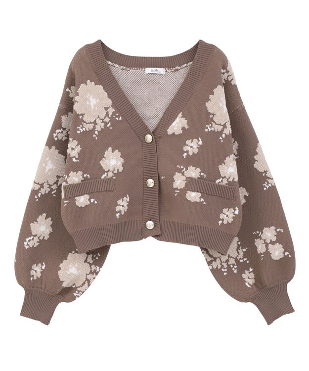earth music&ecology SET2点フラワージャガードカーデ+ビスチェ Brown