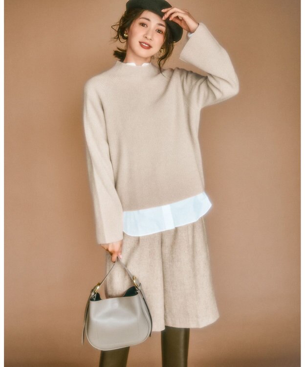 23区 【洗える】ラメウール ハイネック ニット ベージュ系