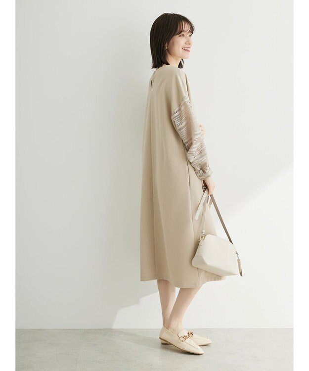 Green Parks 洗える袖レースワンピース Gray Beige