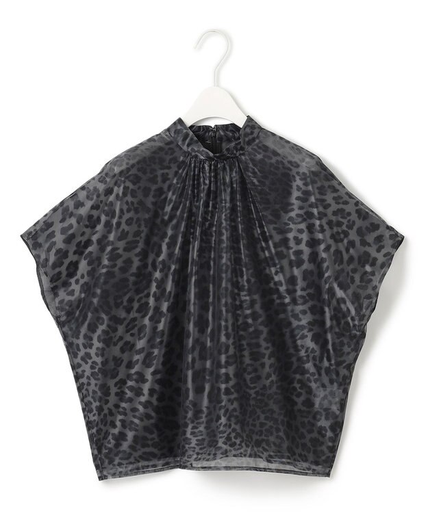 ICB L 【洗える】シアーカールマイヤー ブラウス チャコール系