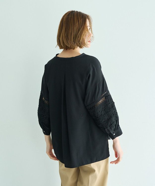 YECCA VECCA レース切替スキッパーブラウス Black