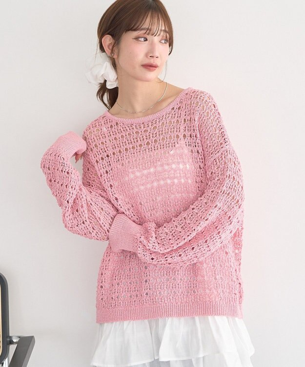 earth music&ecology メッシュニットプルオーバー Pink