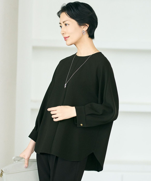 自由区 L 【17号サイズまで展開・カタログ掲載・セットアップ対応】トリアセダブルクロス ブラウス ブラック