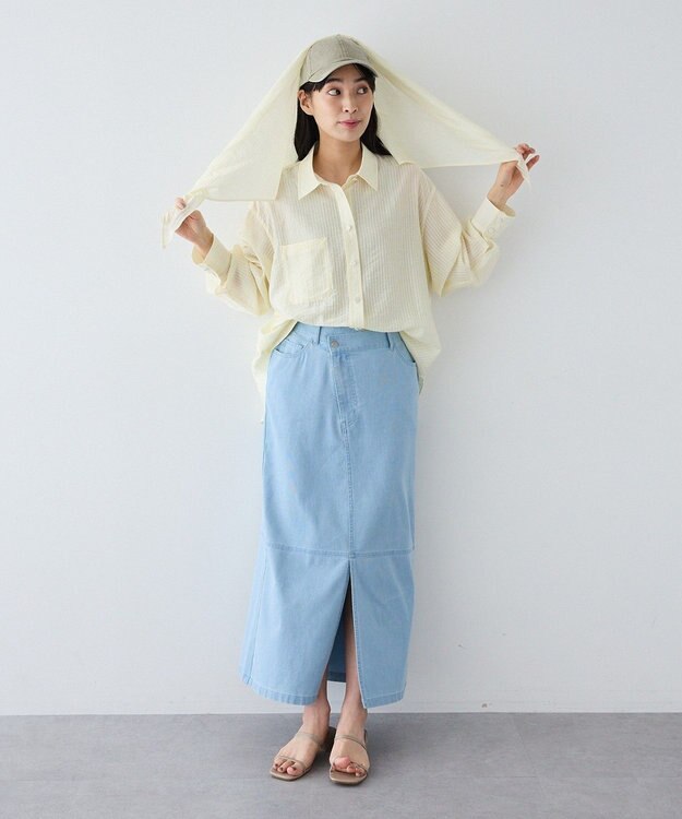 CRAFT STANDARD BOUTIQUE 【2点SET】スカーフ付きシアーストライプシャツ Stripe Yellow