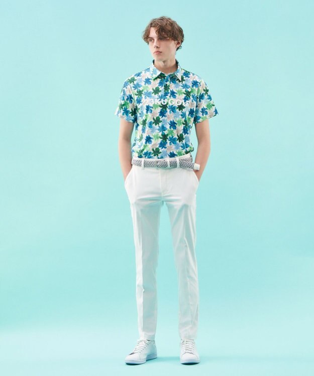 23区GOLF 【MEN】【UVカット】草花柄プリントポロシャツ パイングリーン系5