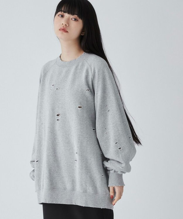 WEGO ダメージプルオーバースウェット 杢グレー