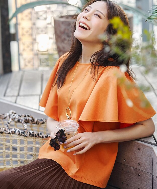 ANY SIS S 【シルクタッチさら魅せTシャツ】袖フレア プルオーバー オレンジ