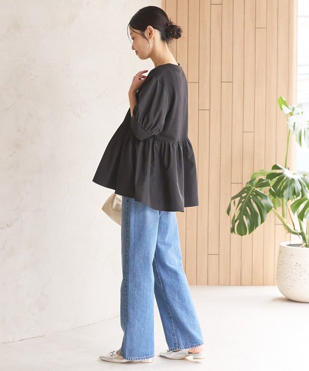 AMERICAN HOLIC 【先行予約】【WEB限定】異素材切替ペプラムプルオーバー Black