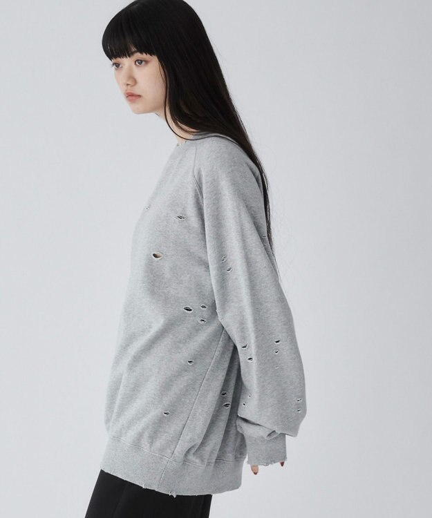 WEGO ダメージプルオーバースウェット 杢グレー