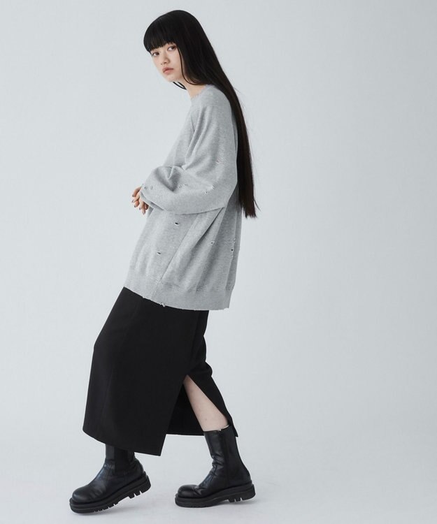 WEGO ダメージプルオーバースウェット 杢グレー