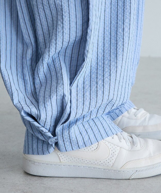 CRAFT STANDARD BOUTIQUE ベルトデザインワイドパンツ Stripe Sax