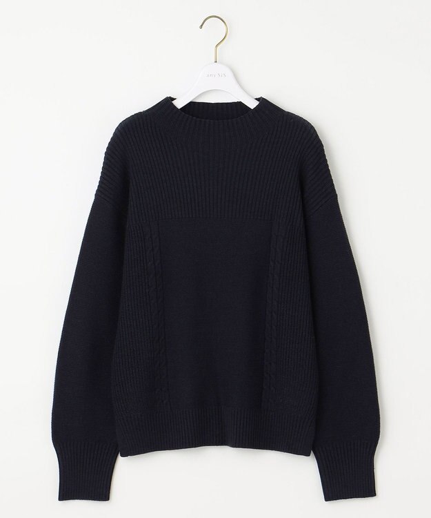 ANY SIS 【洗える】スフレボトルネック ニット ネイビー