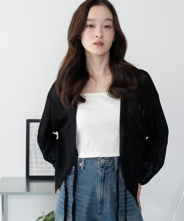 WEGO 【25年秋冬新作】モヘアタッチ2WAYリボンカーデ ブラック