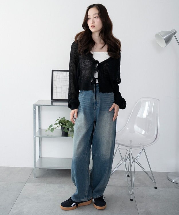 WEGO 【25年秋冬新作】モヘアタッチ2WAYリボンカーデ ブラック