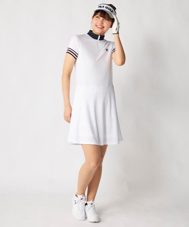 FILA GOLF／marie claire 【FILA GOLF】ハーフジッププリーツワンピース ホワイト