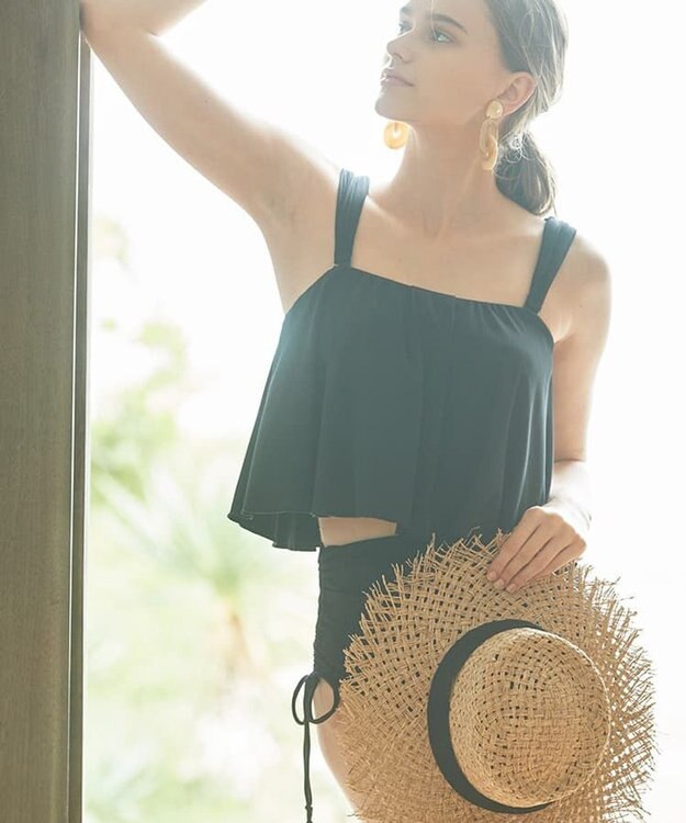 San-ai Resort（三愛水着楽園） インポートファブリック　ワンピ見えハイウエスト　ビキニ ブラック