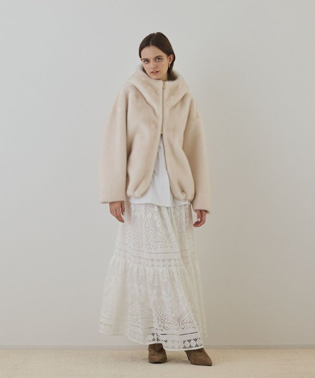 GRACE CONTINENTAL フェイクミンクフードジャケット キナリ