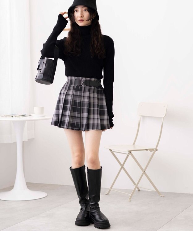 WEGO 【SCHOOL ITEM】バックル付プリーツスカパン ブラックチェック1