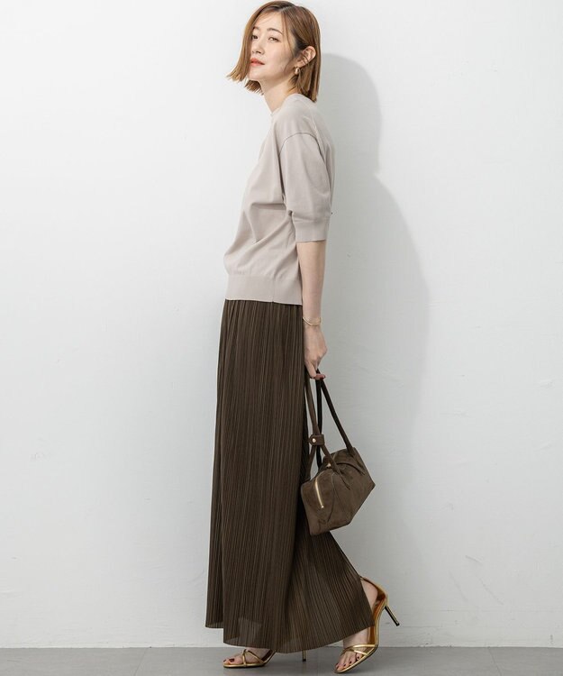 23区 S 【洗える/吊り干しOK】ヴィスコースストレッチ パフスリーブ ニット ベージュ系