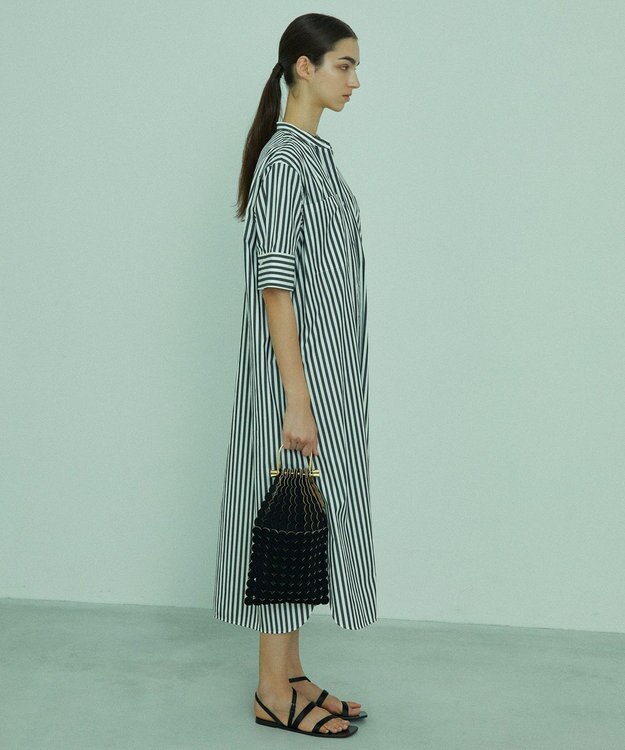 BEIGE， PERSIMMON / シャツワンピース Black Stripe