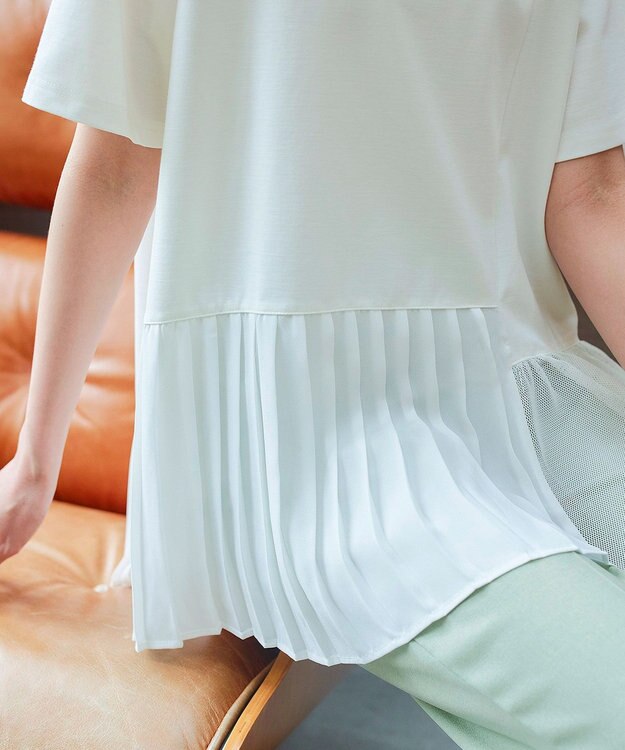 Tiaclasse 【洗える】   メッシュプリーツドッキングプルオーバー オフホワイト