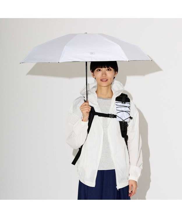 MOONBAT MIZUNO(ミズノ)ハンズフリー 無地 日傘 5段折りたたみ傘 パラソル 晴雨兼用  軽量 一級遮光 遮熱効果 遮光率100% UV遮蔽100% ホワイト
