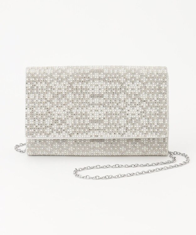 GRACE CONTINENTAL パターンラインストーンクラッチバッグ シルバー