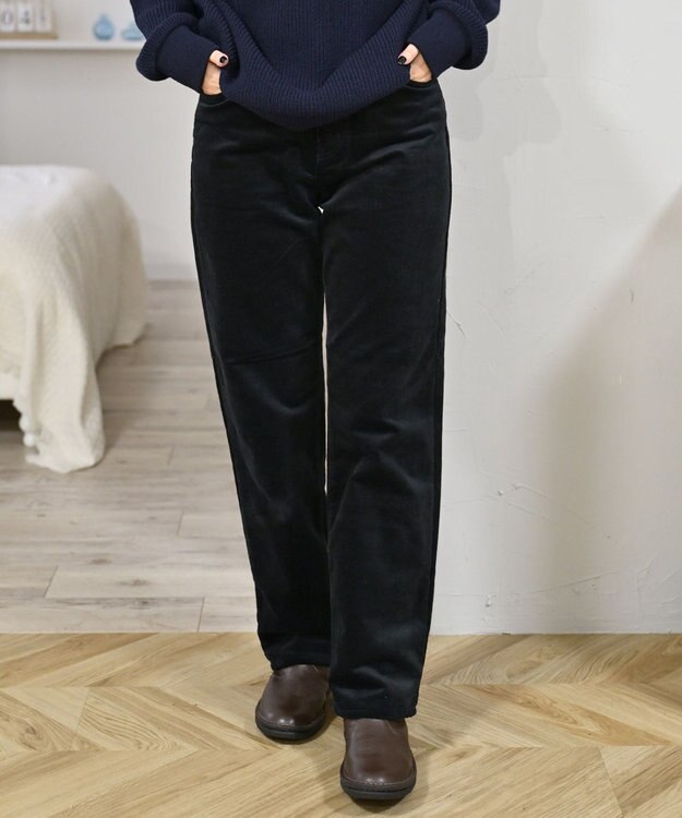 caqu レギュラーストレート 裏起毛コーデュロイパンツ black