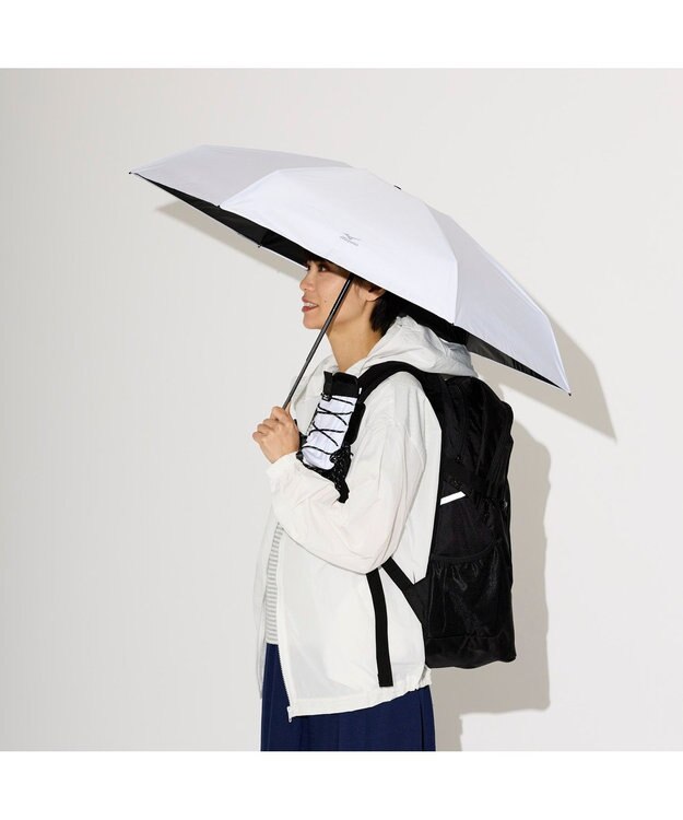 MOONBAT MIZUNO(ミズノ)ハンズフリー 無地 日傘 5段折りたたみ傘 パラソル 晴雨兼用  軽量 一級遮光 遮熱効果 遮光率100% UV遮蔽100% ホワイト