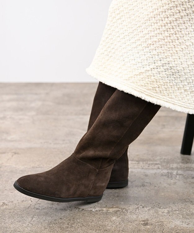 APOM インヒールロングブーツ40 ダークブラウンスエード