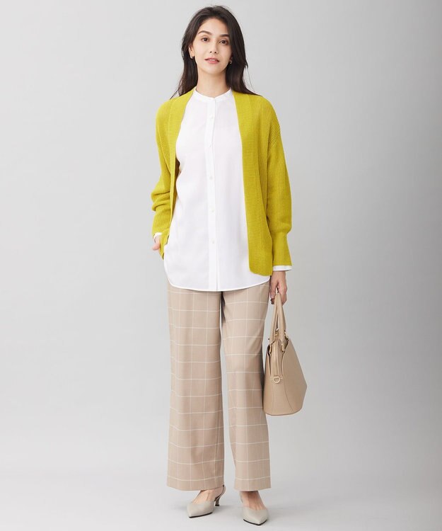 自由区 【洗える】ウィンドウペーンチェックワイド パンツ ベージュ系