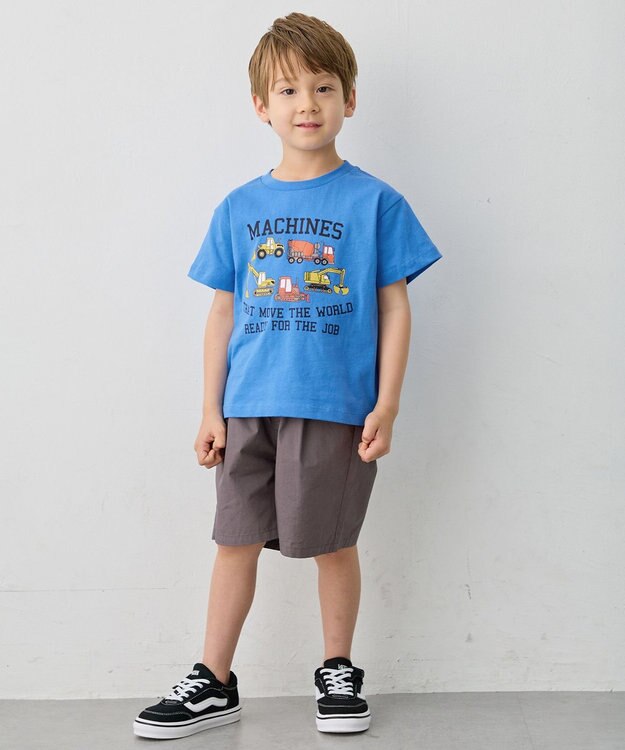 ANY KIDS 【洗濯機可能】はたらく車プリント 半袖Tシャツ ブルー