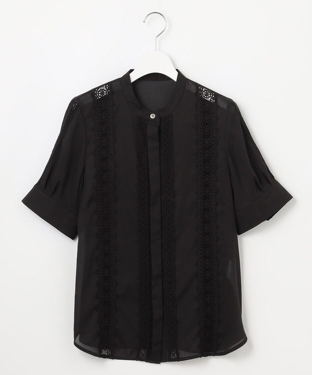 自由区 【洗える】キュプラコットンツイル半袖シャツ ブラウス ブラック