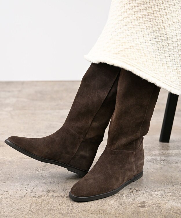 APOM インヒールロングブーツ40 ダークブラウンスエード