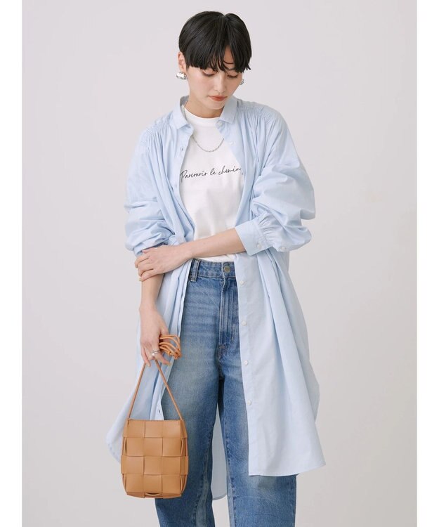 AMERICAN HOLIC バックギャザーシャツワンピース Sax