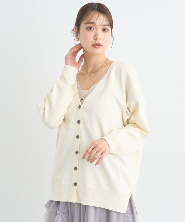 earth music&ecology レイヤード風ニットカーディガン Ivory