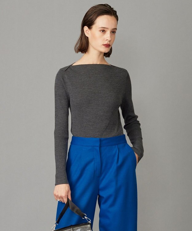 ICB 【洗える】エクストラファインメリノ  ボートネックプルオーバー ミディアムグレー系