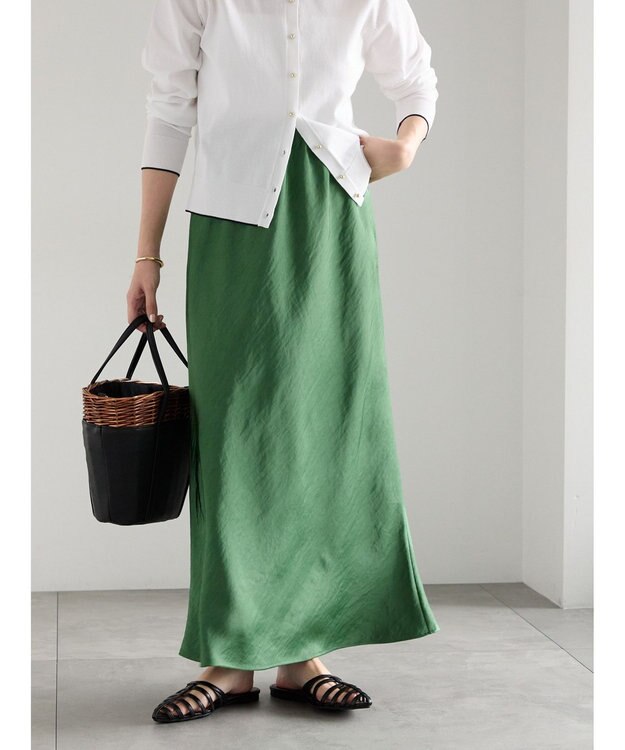 Te chichi バイアスサテンスカート グリーン