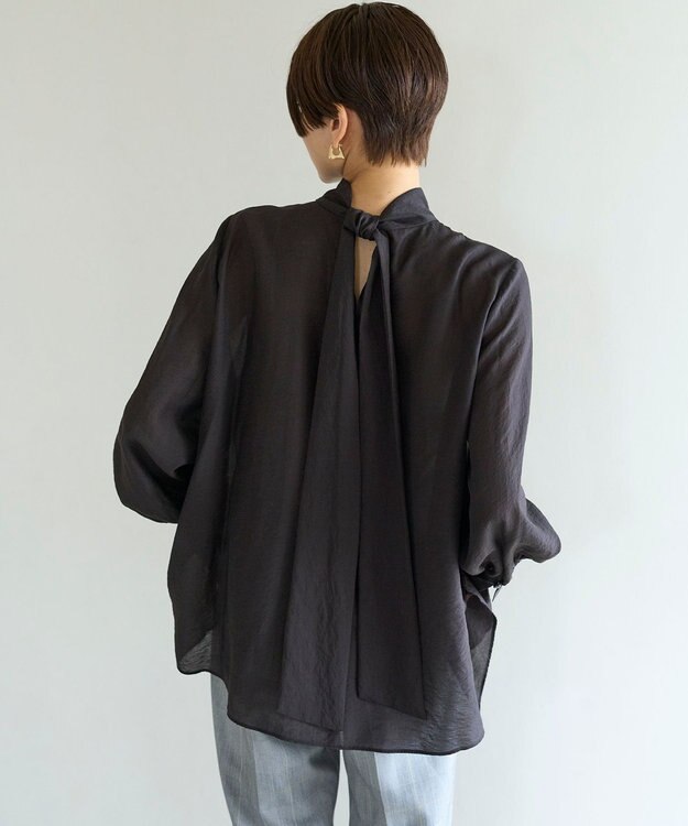 UNFILO イージーケア ボウタイ ブラウス ブラック