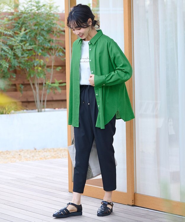 ANY ライトリネンクロスチュニックシャツ グリーン