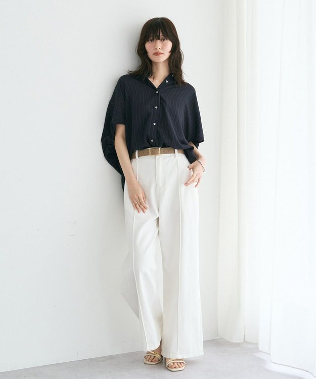 YECCA VECCA 【セットアップ可能】ストライプ柄シャツ Navy
