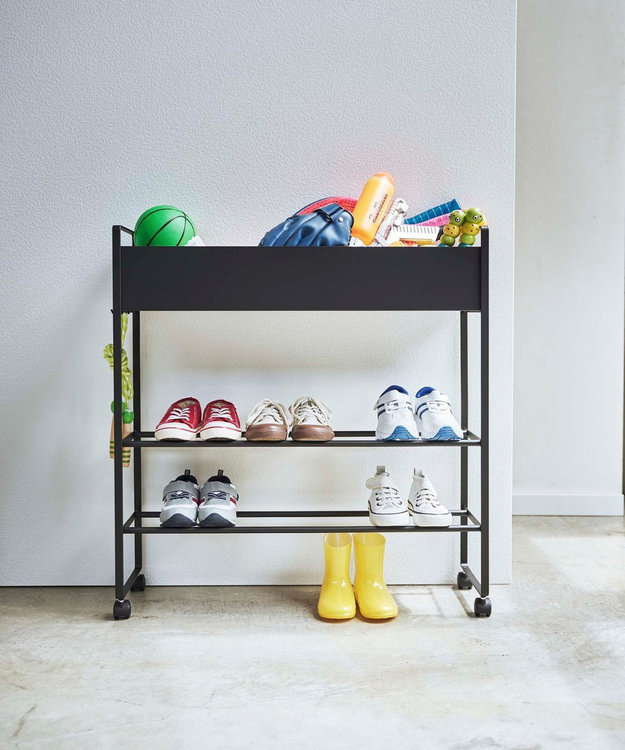 tower キャスター付き 玄関収納ラック タワー ブラック ブラック