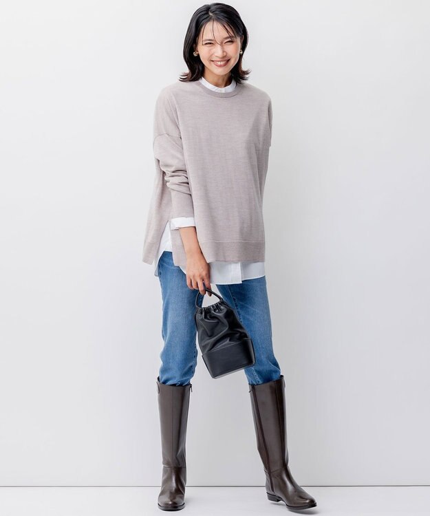 23区 【WEB限定カラーあり/洗える】ウーステッドウール ビッグシルエット ニット ブラウン系