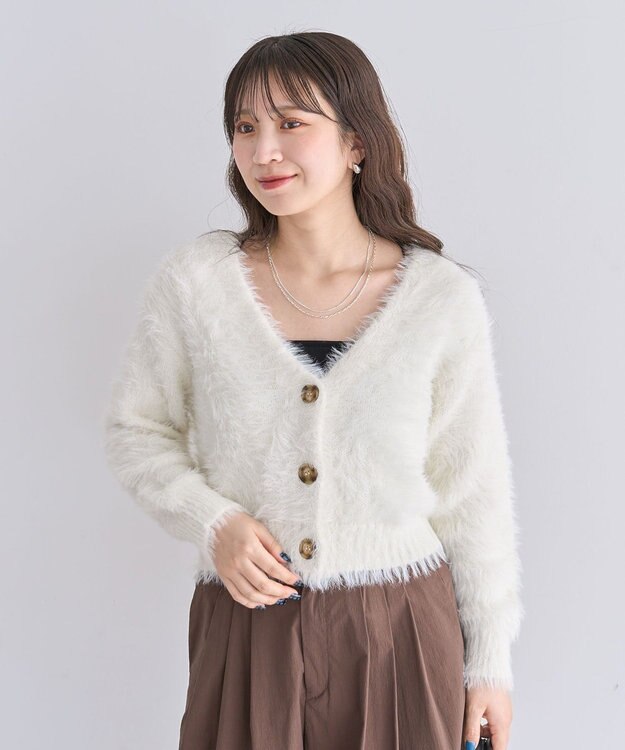 Green Parks ・Ｐｅｔｉｔ　Ｆｌｅｕｒ　シャギーニットカーディガン Off White